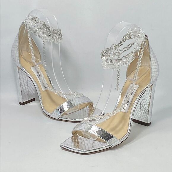 Jimmy Choo Neena Croc-Embossed Metallic Leather Embellished Sandals size 36 - Picture 1 of 12